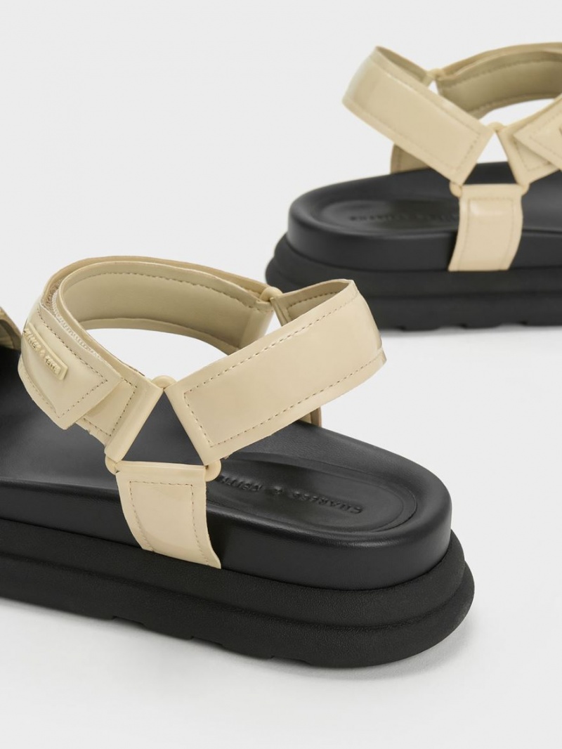 Charles & Keith Lack Riemchen Sports Plateausandalen Gelb | 471PMZEHO