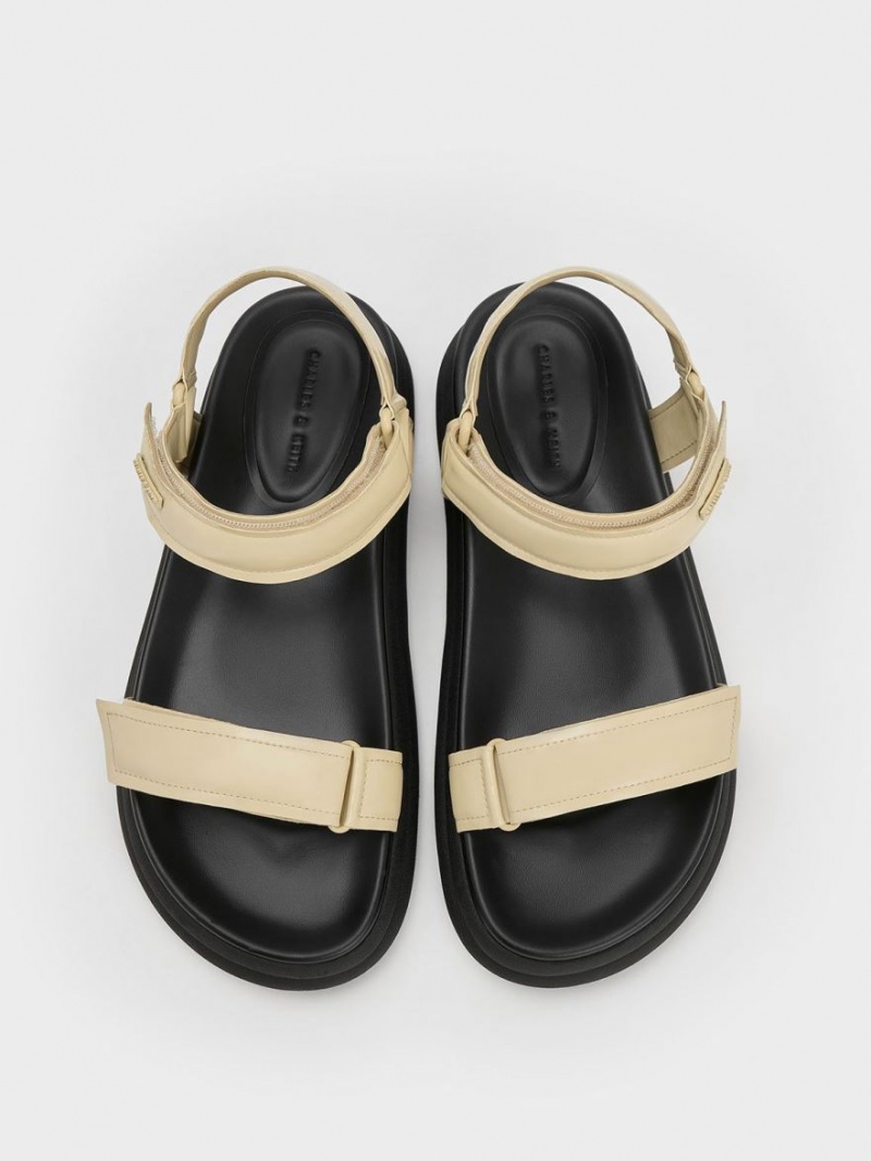 Charles & Keith Lack Riemchen Sports Plateausandalen Gelb | 471PMZEHO