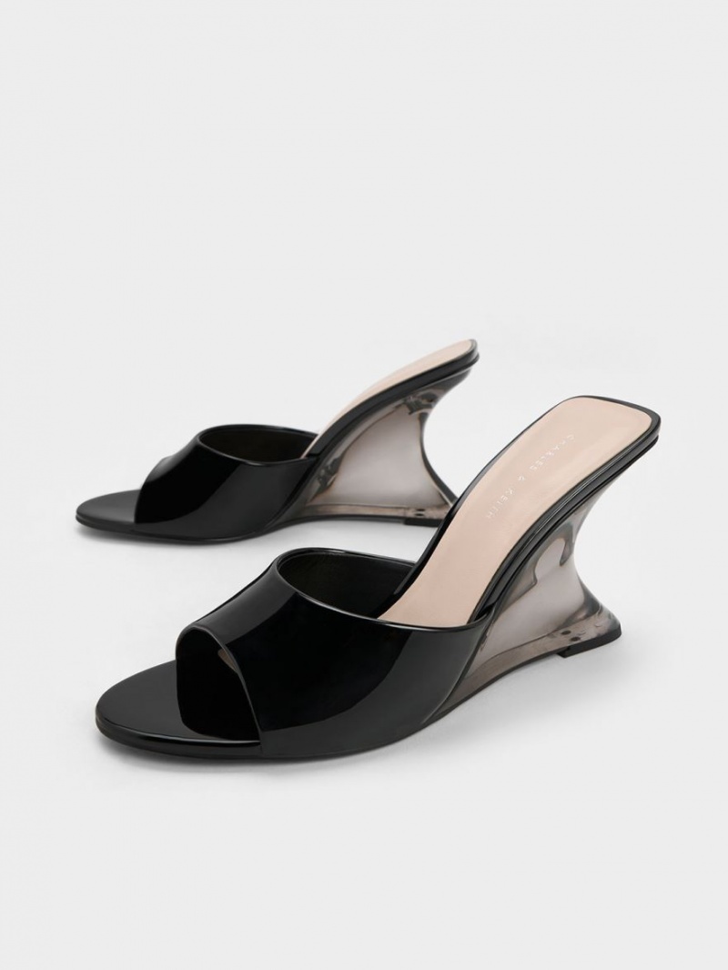 Charles & Keith Lack Sculptural Heel Keilabsatz Schwarz | 629KNWEPT