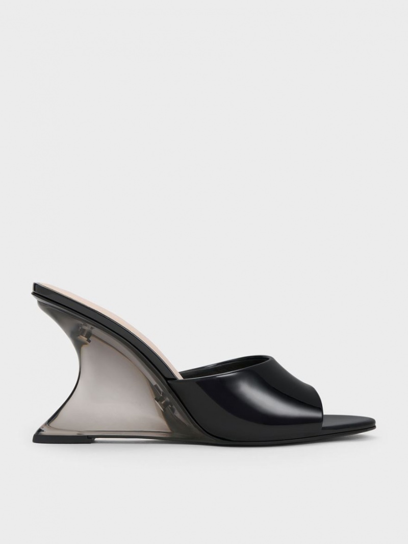 Charles & Keith Lack Sculptural Heel Keilabsatz Schwarz | 629KNWEPT