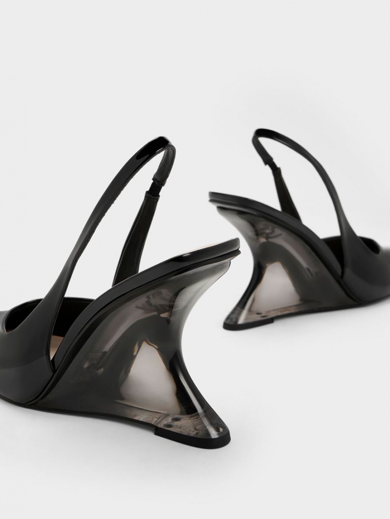 Charles & Keith Lack Sculptural Slingback Keilabsatz Schwarz | 624YWVTBN