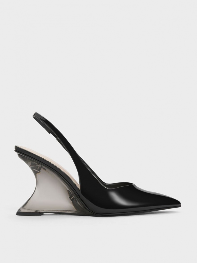 Charles & Keith Lack Sculptural Slingback Keilabsatz Schwarz | 624YWVTBN