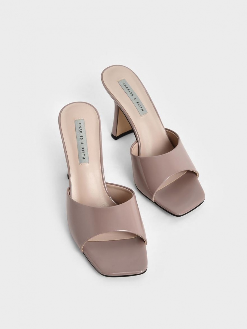 Charles & Keith Lack Square Kappe Absatz Mules Braun | 901LDNOFV