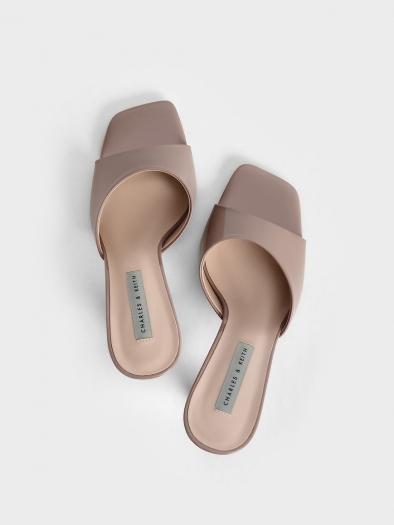 Charles & Keith Lack Square Kappe Absatz Mules Braun | 901LDNOFV