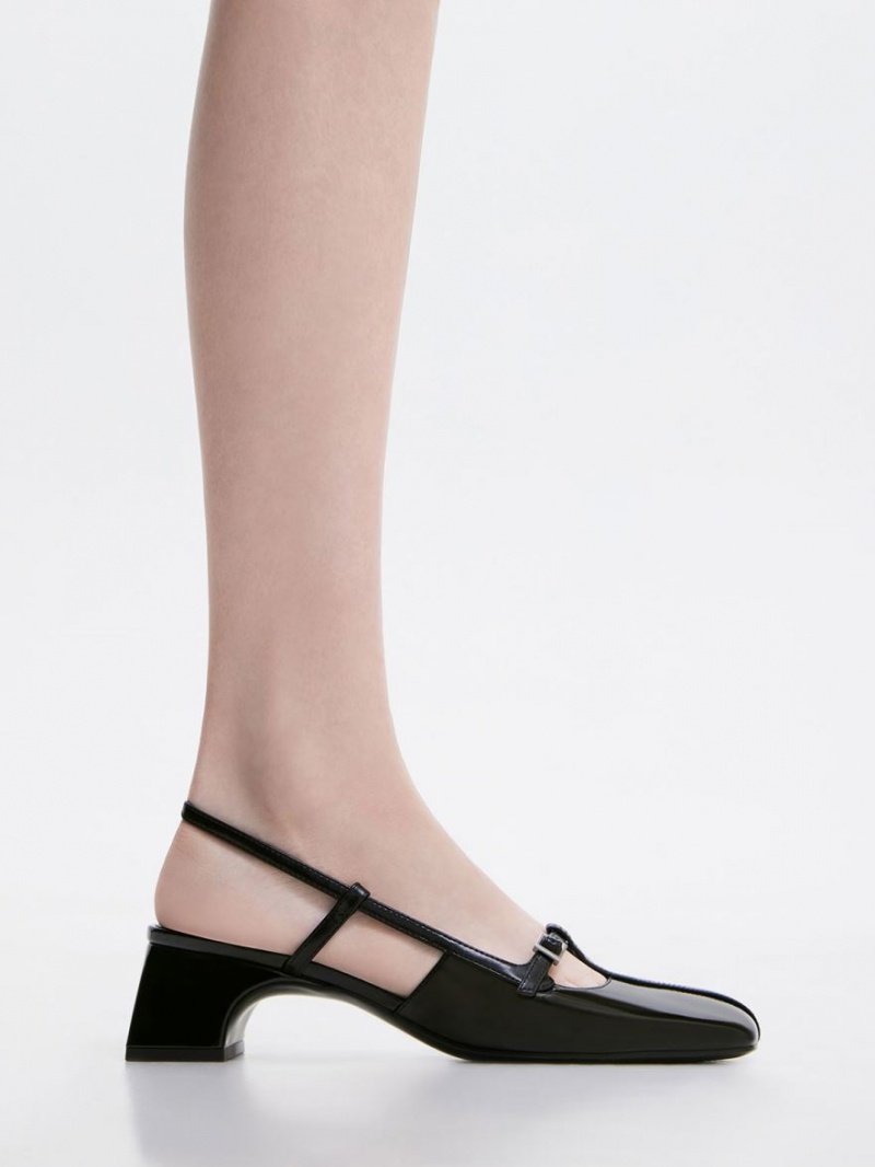 Charles & Keith Lack T-Bar Slingback Pumps Schwarz | 130JPTAEK