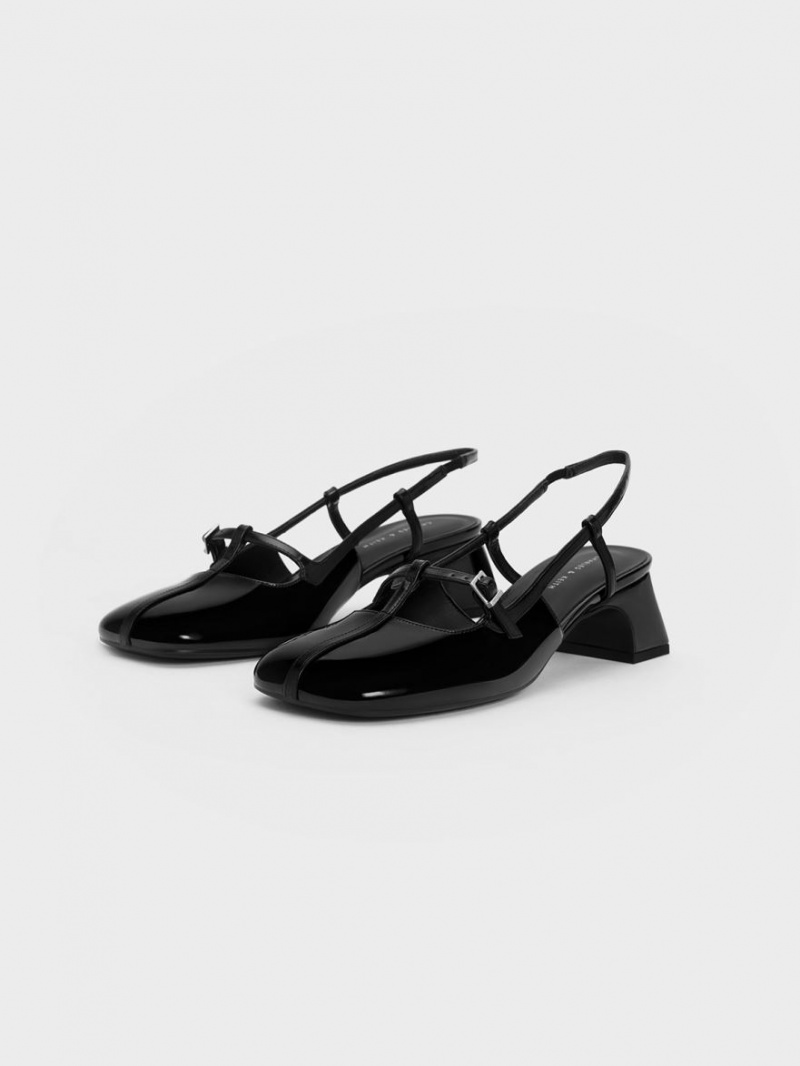 Charles & Keith Lack T-Bar Slingback Pumps Schwarz | 130JPTAEK