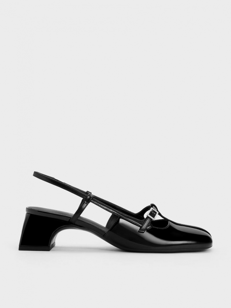 Charles & Keith Lack T-Bar Slingback Pumps Schwarz | 130JPTAEK