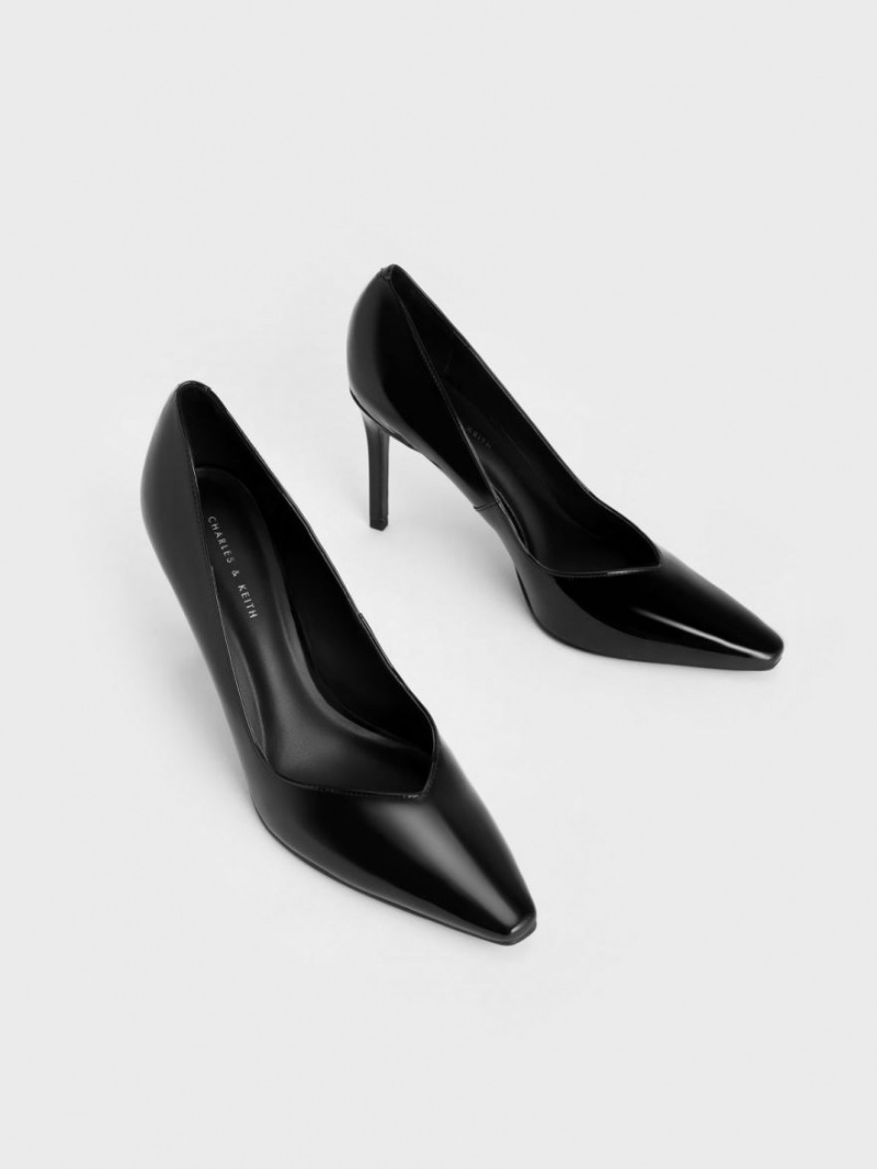 Charles & Keith Lack Tapered Square-Kappe Pumps Schwarz | 164SDQLAB