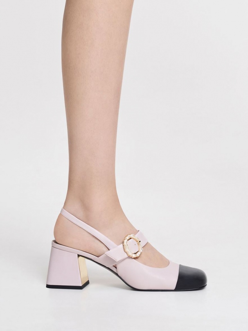 Charles & Keith Lack Two-Tone Pearl Schnallen Slingback Pumps Lila | 416WUONJL