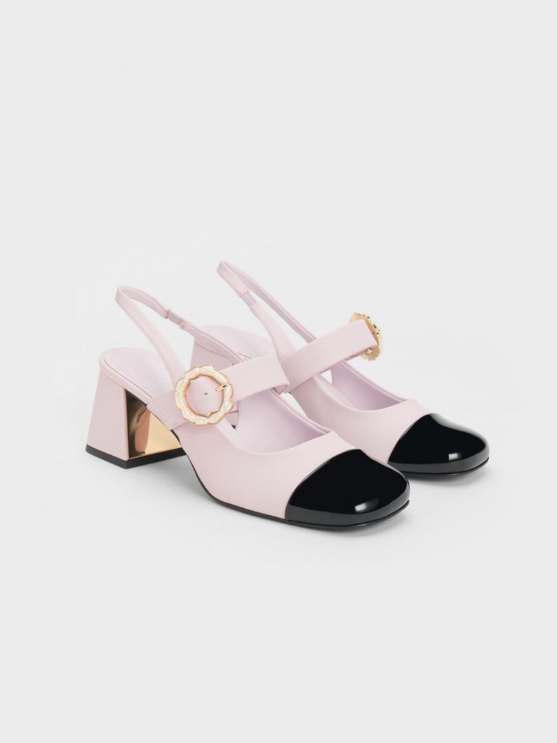 Charles & Keith Lack Two-Tone Pearl Schnallen Slingback Pumps Lila | 416WUONJL