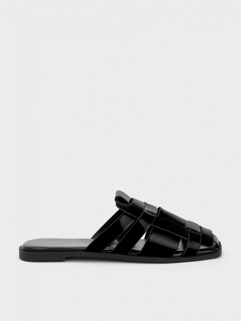 Charles & Keith Lack Woven Flache Mules Schwarz | 653ZJHNFA