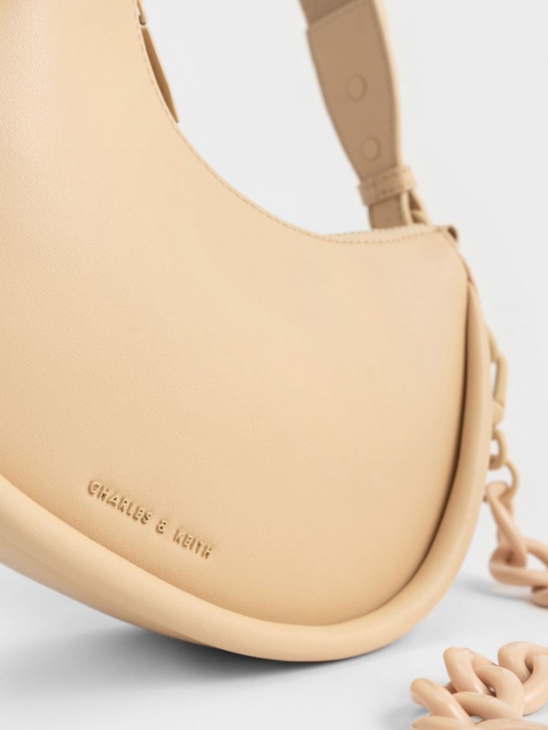 Charles & Keith Lana Curved Schultertaschen Beige | 362LAZGTW