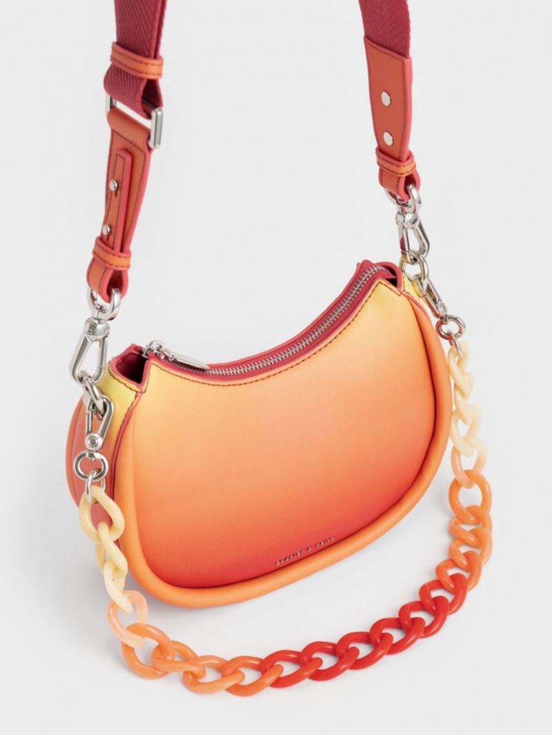 Charles & Keith Lana Curved Schultertaschen Orange | 287UGLNKC