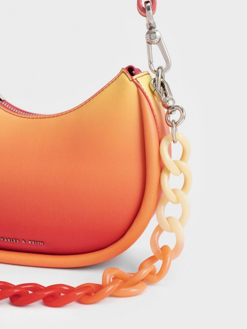 Charles & Keith Lana Curved Schultertaschen Orange | 287UGLNKC