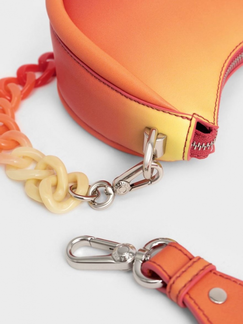 Charles & Keith Lana Curved Schultertaschen Orange | 287UGLNKC