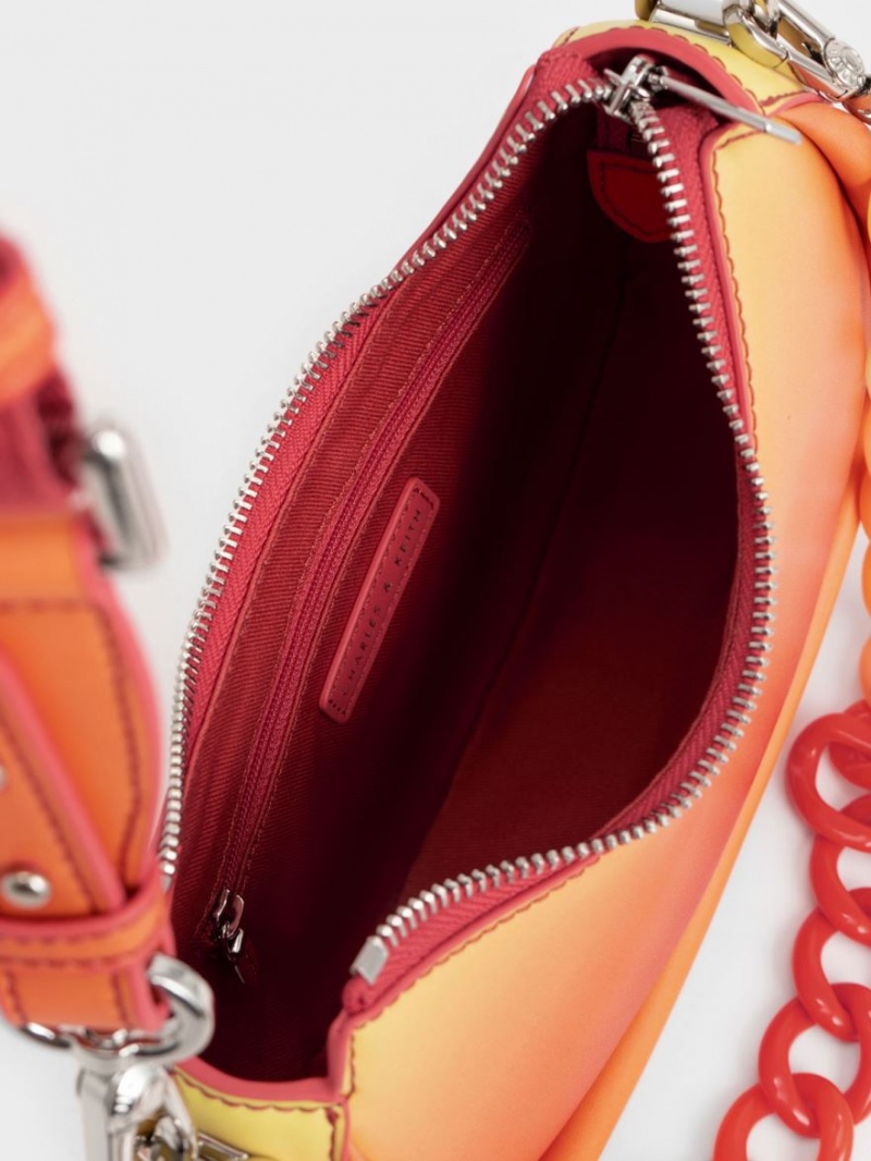 Charles & Keith Lana Curved Schultertaschen Orange | 287UGLNKC