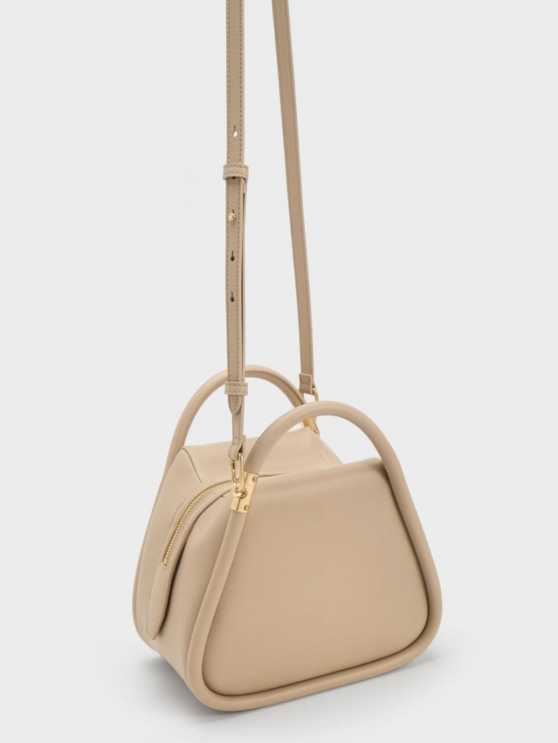 Charles & Keith Lara Geometric Tragetaschen Beige | 076XSERIG