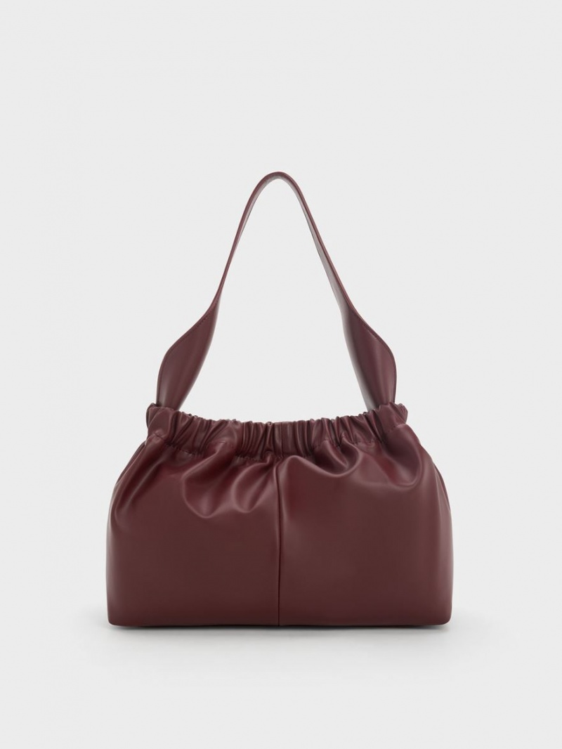 Charles & Keith Large Ally Ruched Slouchy Tragetaschen Bordeaux | 514NYOCRM