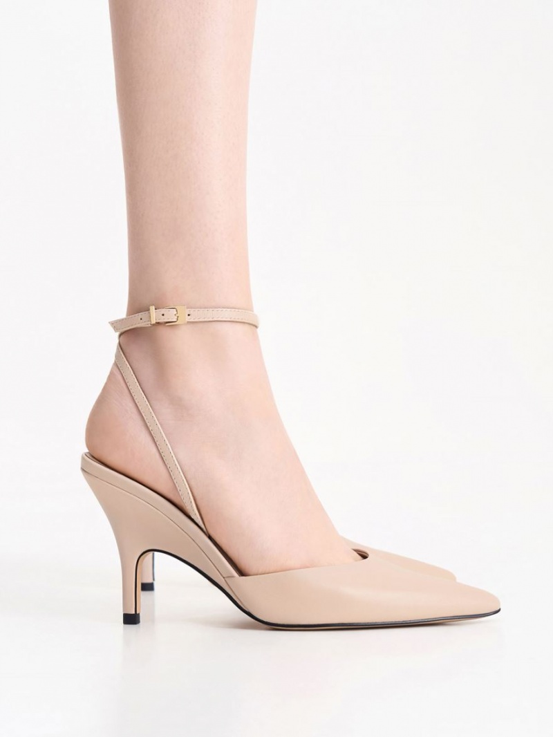 Charles & Keith Leder Ankle Riemen Pumps Beige | 478GUDETW