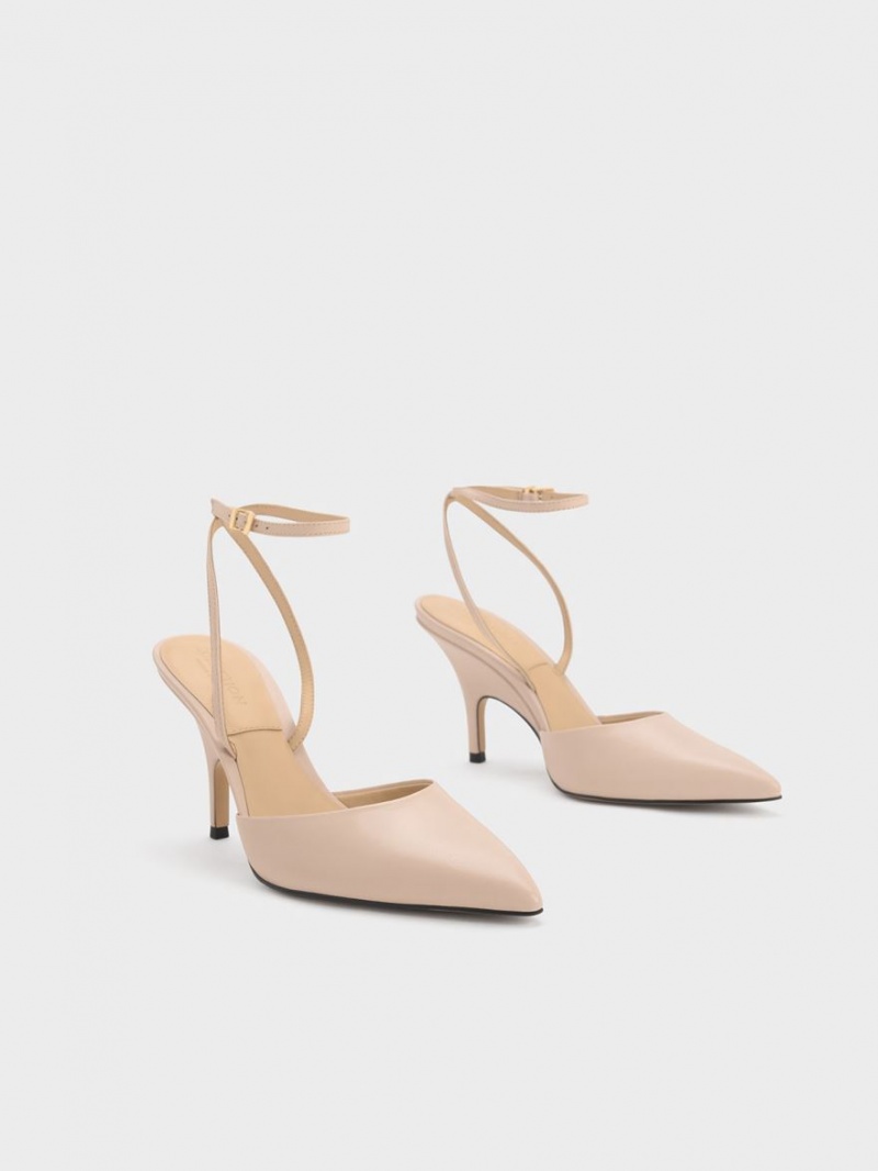 Charles & Keith Leder Ankle Riemen Pumps Beige | 478GUDETW