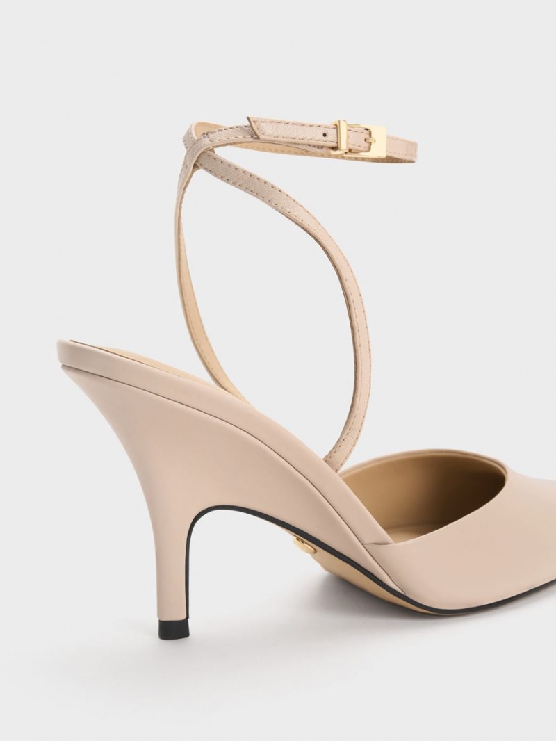 Charles & Keith Leder Ankle Riemen Pumps Beige | 478GUDETW