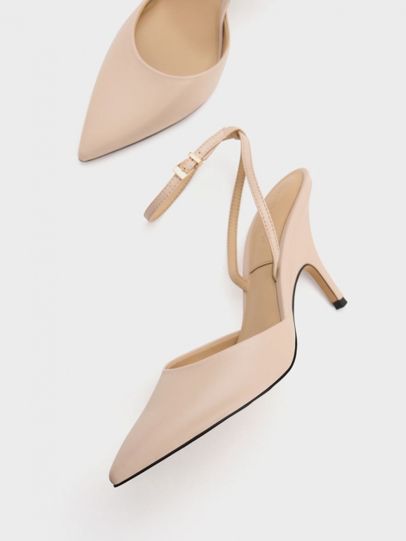 Charles & Keith Leder Ankle Riemen Pumps Beige | 478GUDETW