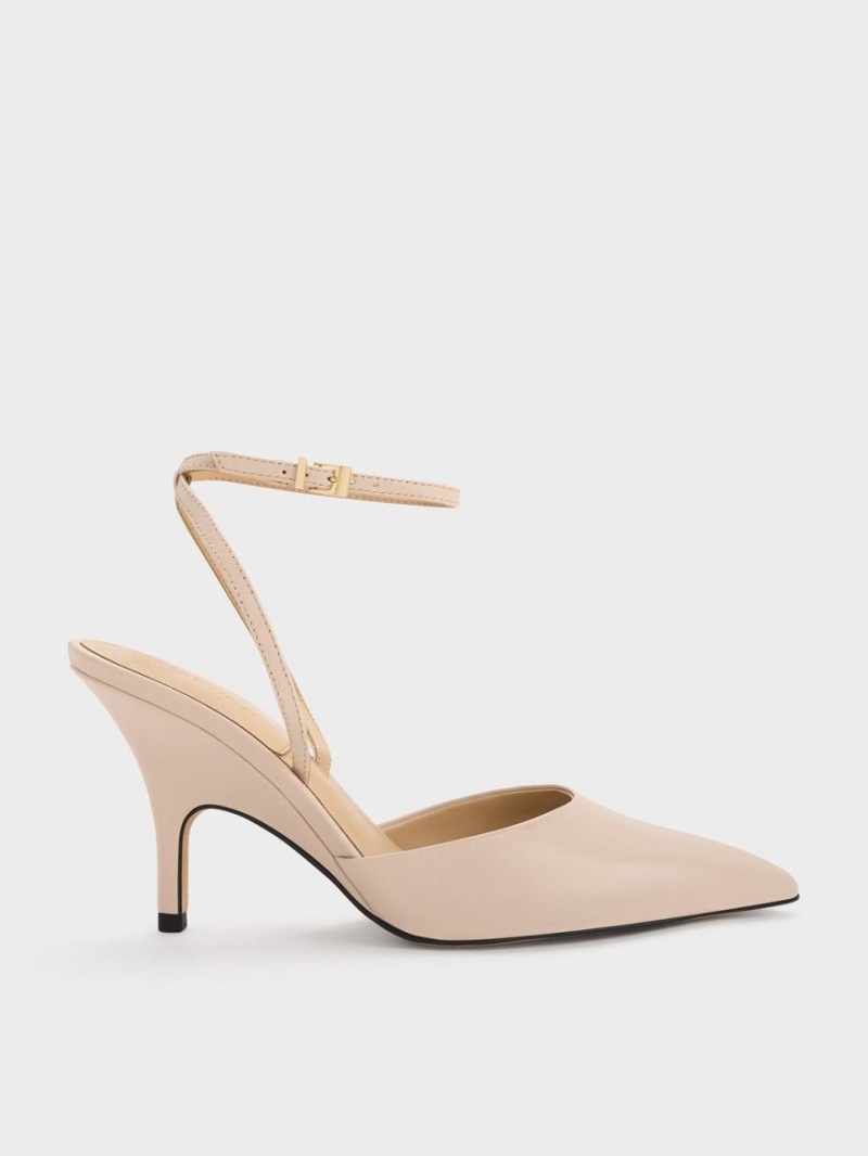 Charles & Keith Leder Ankle Riemen Pumps Beige | 478GUDETW