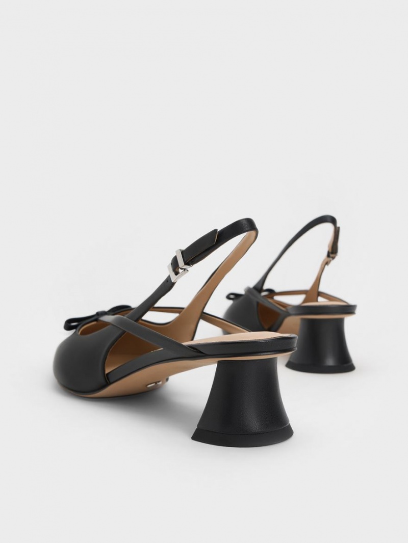 Charles & Keith Leder Bow Riemchen Slingback Pumps Schwarz | 280MQFVRX