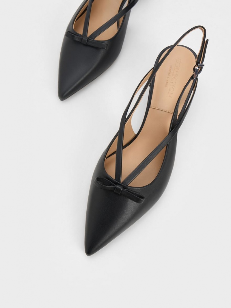 Charles & Keith Leder Bow Riemchen Slingback Pumps Schwarz | 280MQFVRX