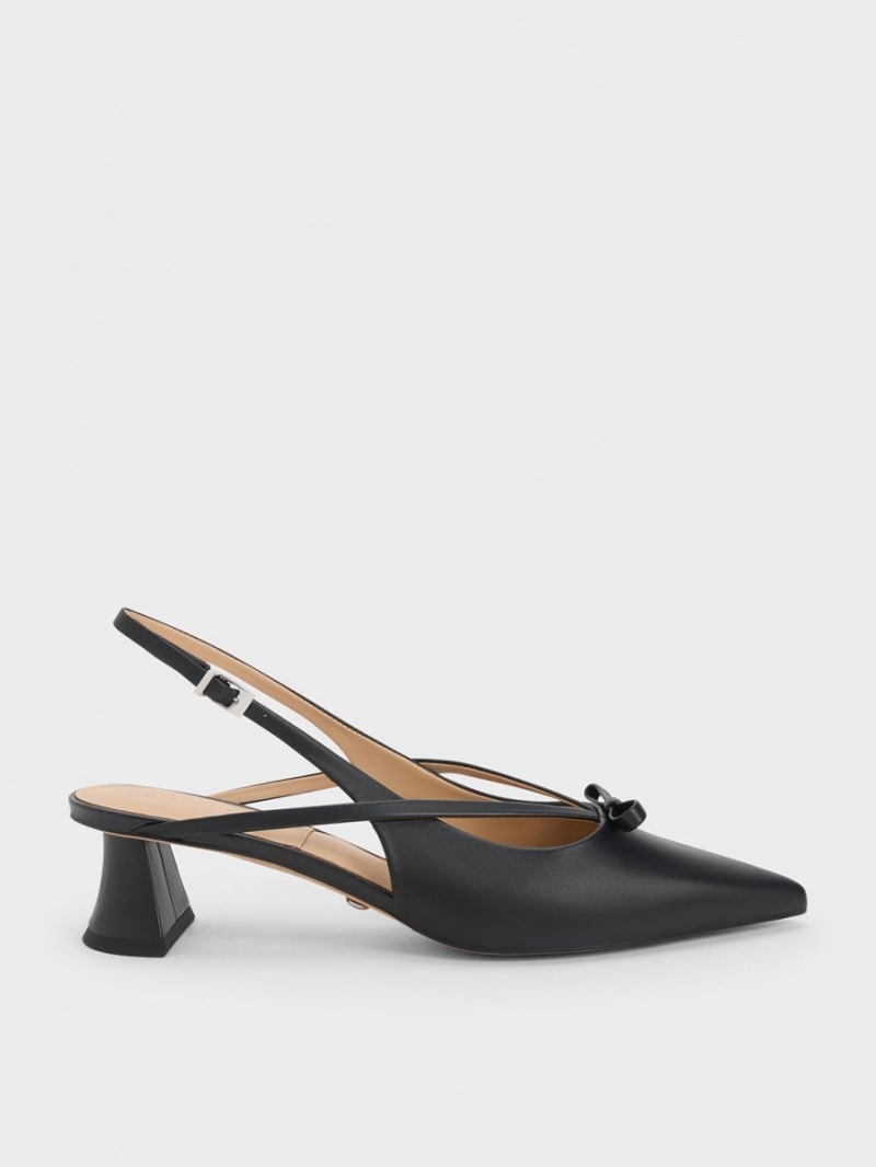 Charles & Keith Leder Bow Riemchen Slingback Pumps Schwarz | 280MQFVRX