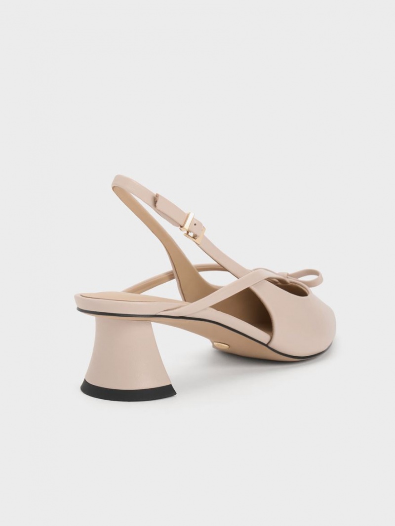 Charles & Keith Leder Bow Riemchen Slingback Pumps Beige | 547LSZBHD