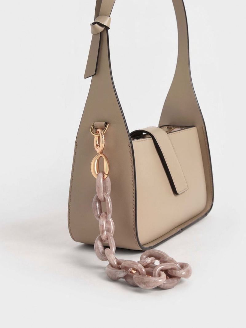 Charles & Keith Leder Chain-Link Tragetaschen Beige | 180BITYWO