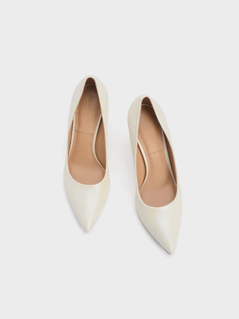 Charles & Keith Leder Flare Heel Pumps Weiß | 916WNBIEO