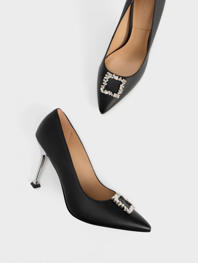 Charles & Keith Leder Gem-Embellished Pumps Schwarz | 485KLISFC