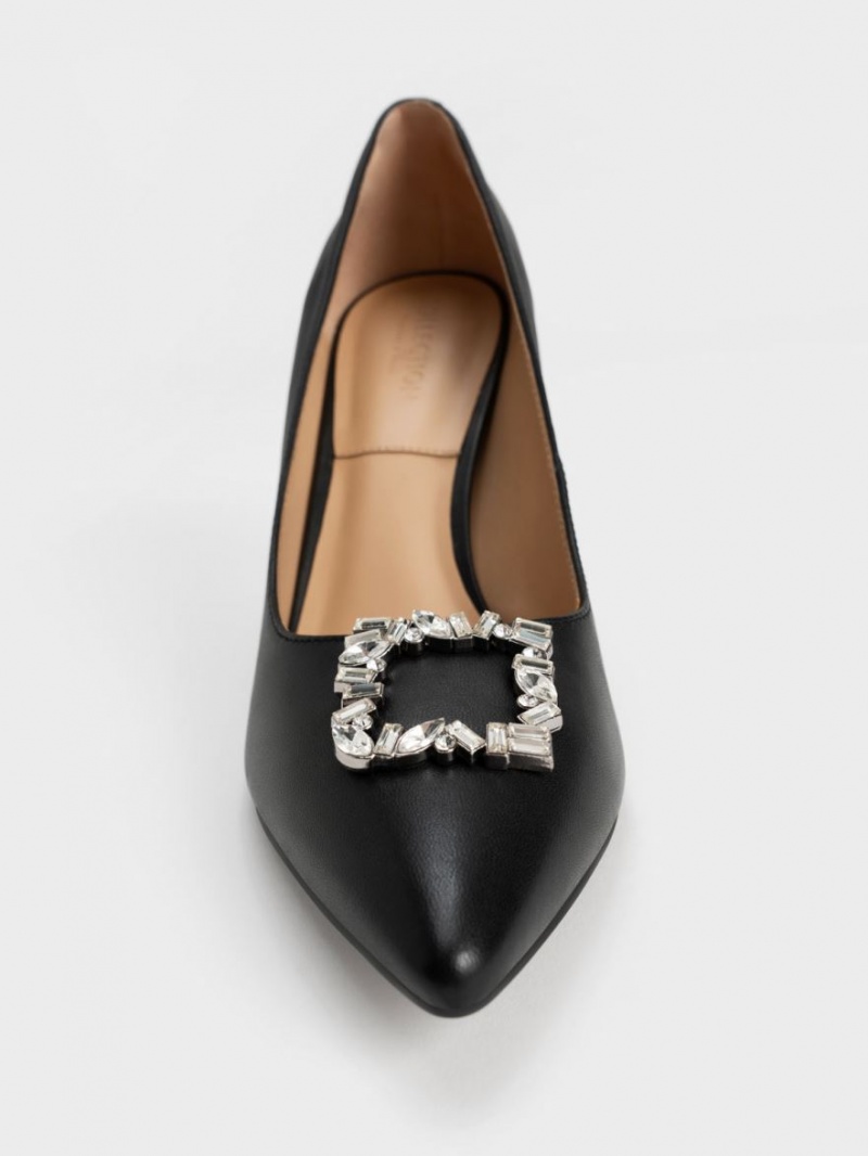 Charles & Keith Leder Gem-Embellished Pumps Schwarz | 485KLISFC