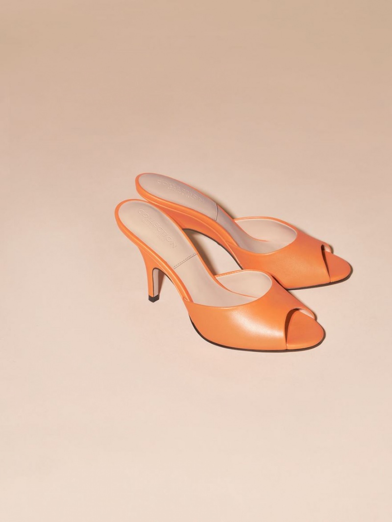 Charles & Keith Leder Round-Kappe Absatz Mules Orange | 085TIMHCE