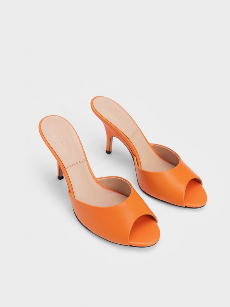 Charles & Keith Leder Round-Kappe Absatz Mules Orange | 085TIMHCE