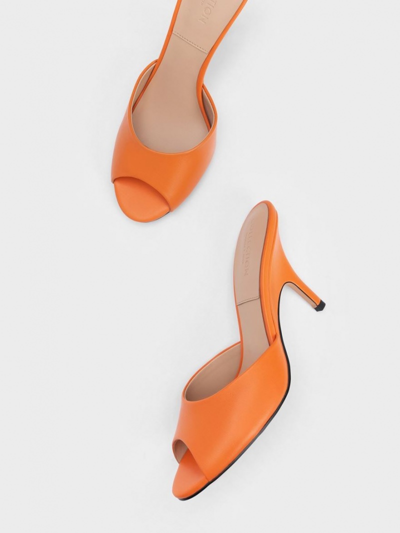 Charles & Keith Leder Round-Kappe Absatz Mules Orange | 085TIMHCE