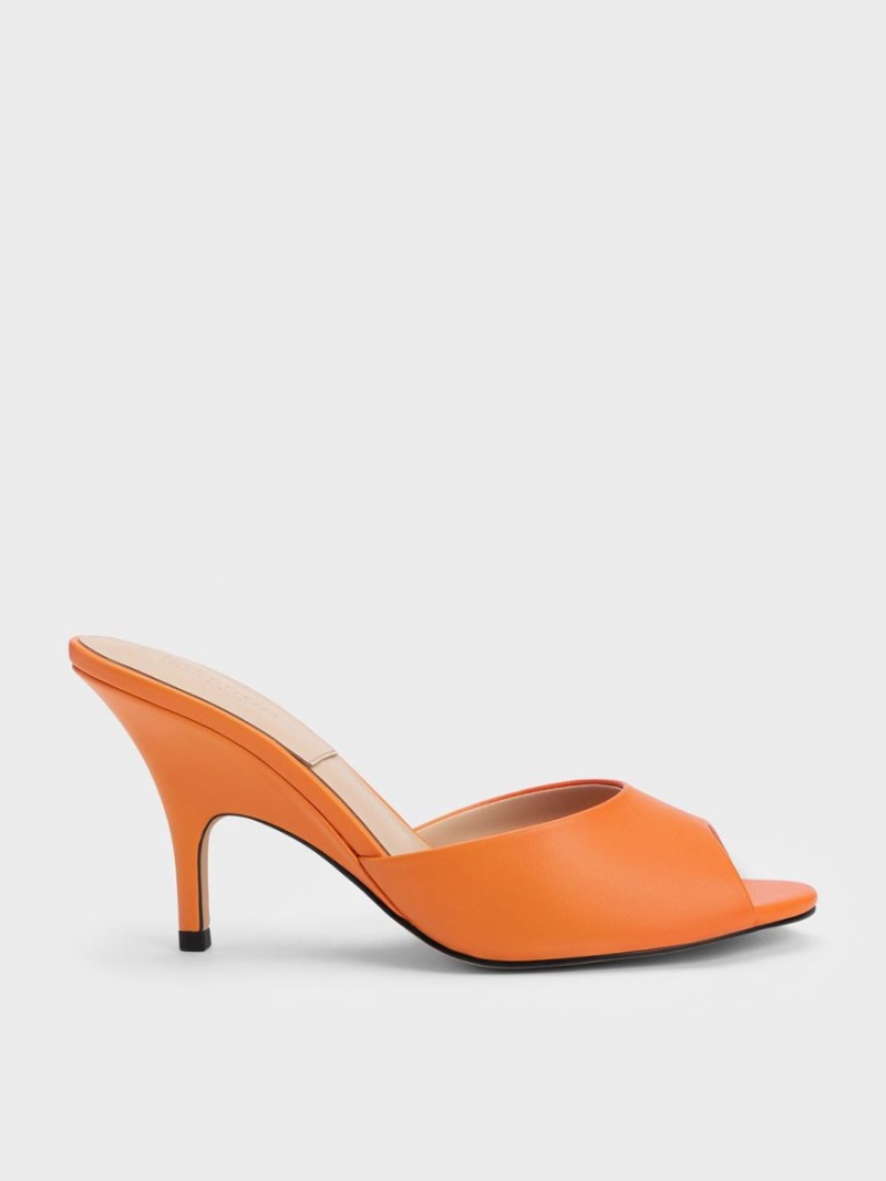 Charles & Keith Leder Round-Kappe Absatz Mules Orange | 085TIMHCE