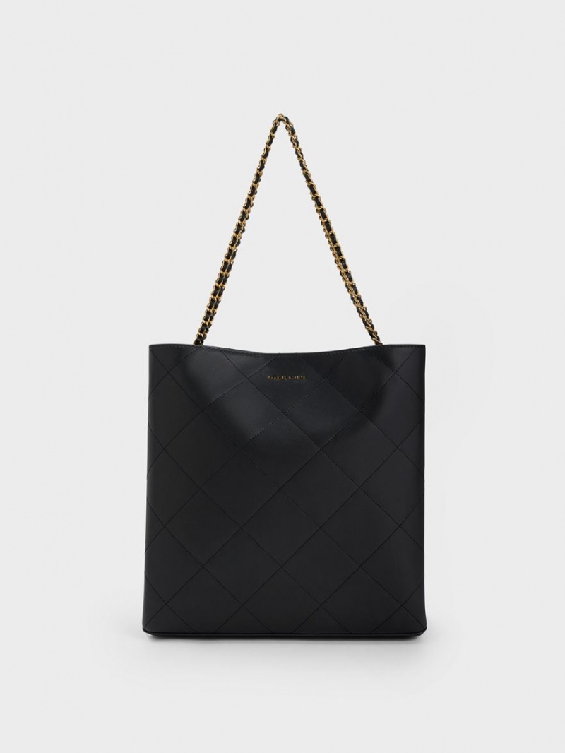 Charles & Keith Leia Braided Handle Tragetaschen Schwarz | 304XURGAW