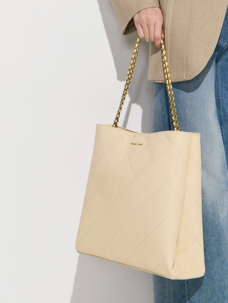 Charles & Keith Leia Braided Handle Tragetaschen Beige | 216QWKYRP