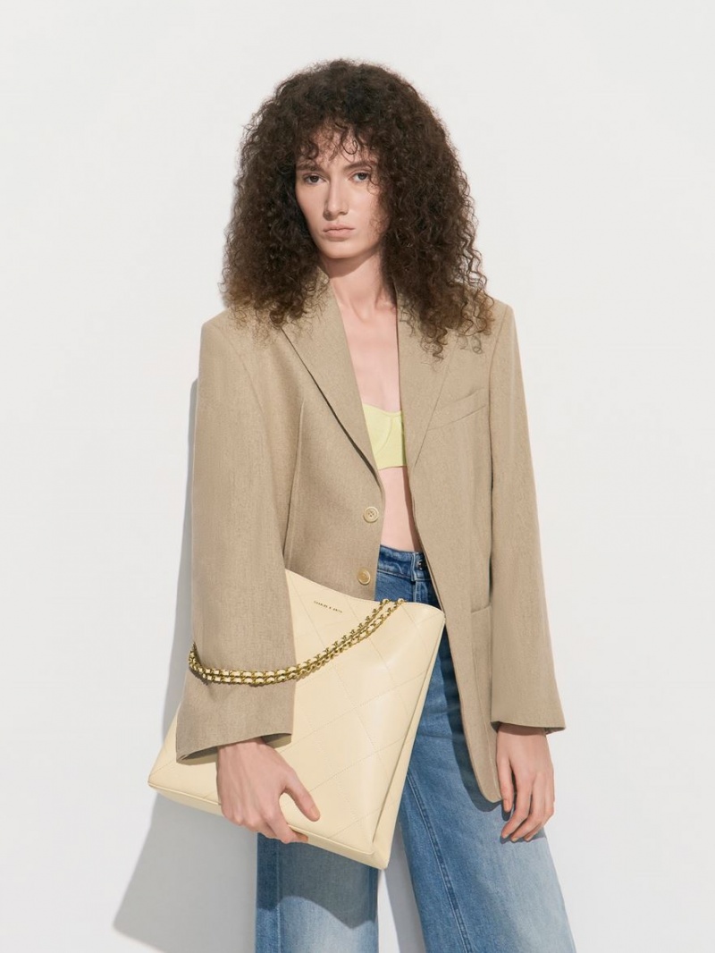 Charles & Keith Leia Braided Handle Tragetaschen Beige | 216QWKYRP