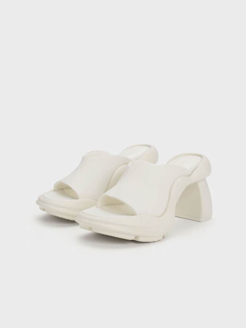 Charles & Keith Leila Sculptural Mules Weiß | 396MEJYXO