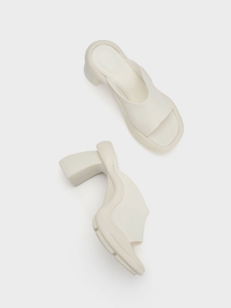 Charles & Keith Leila Sculptural Mules Weiß | 396MEJYXO