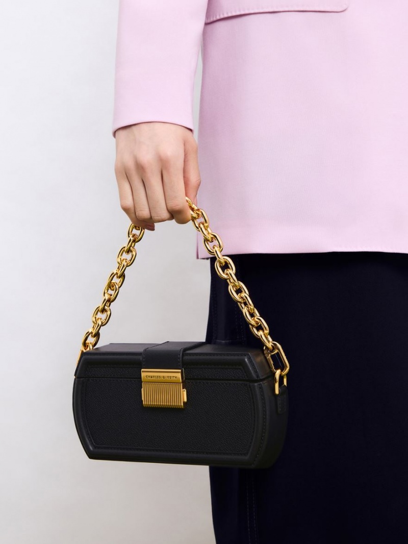 Charles & Keith Leona Belted Geometric Clutch Tasche Schwarz | 903HRZNUG