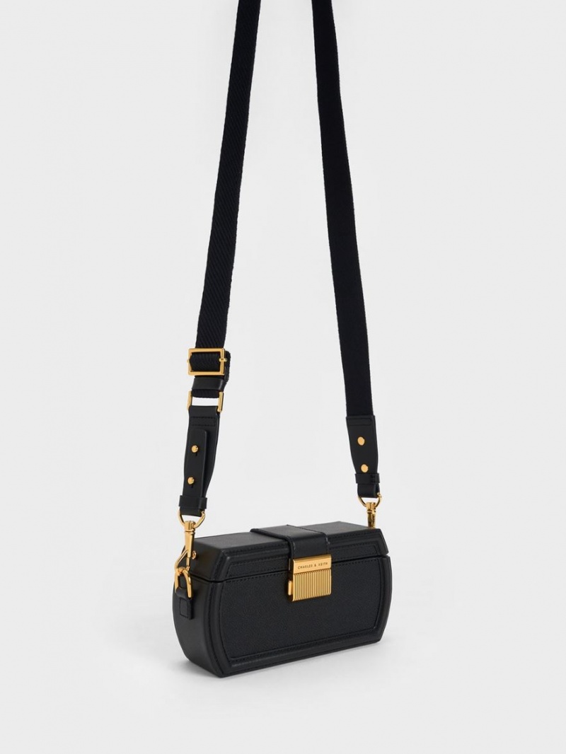 Charles & Keith Leona Belted Geometric Clutch Tasche Schwarz | 903HRZNUG