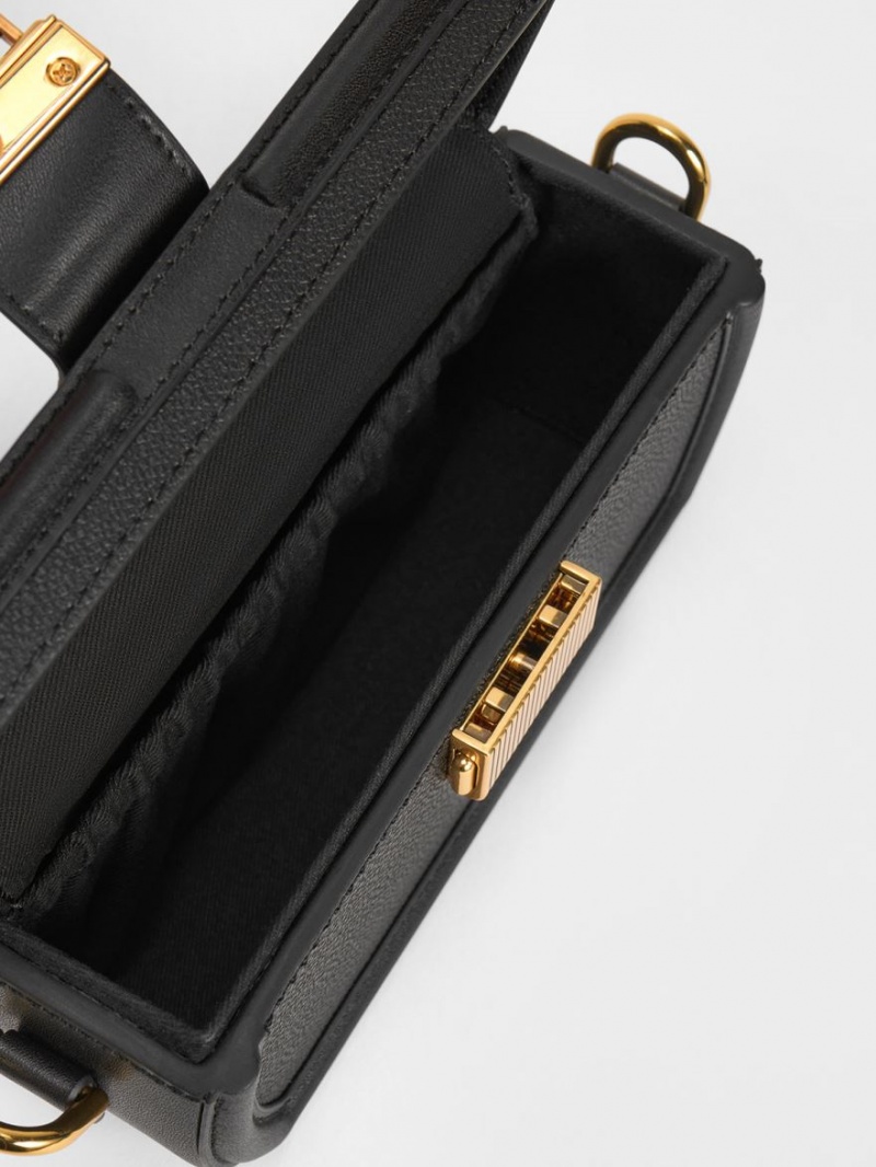 Charles & Keith Leona Belted Geometric Clutch Tasche Schwarz | 903HRZNUG