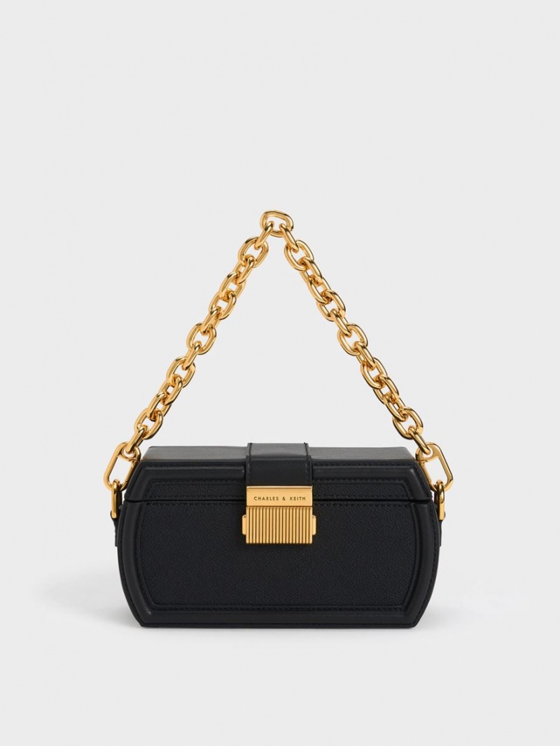 Charles & Keith Leona Belted Geometric Clutch Tasche Schwarz | 903HRZNUG