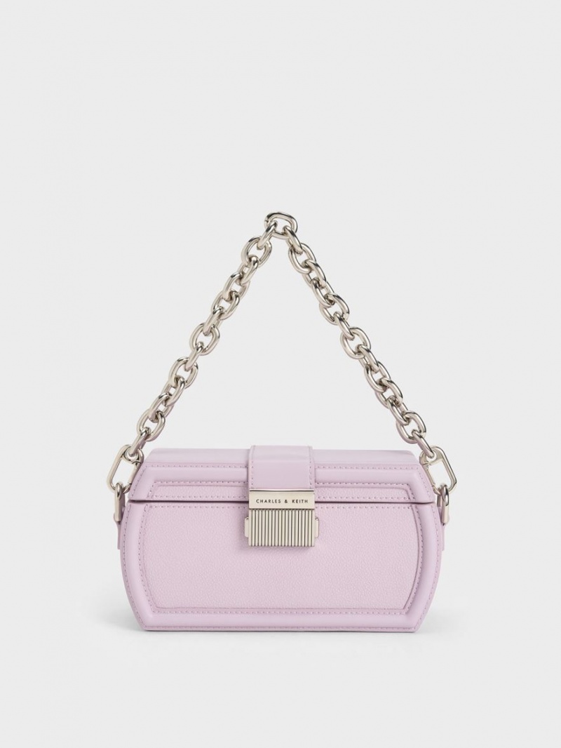 Charles & Keith Leona Belted Geometric Clutch Tasche Lila | 394USHNWP