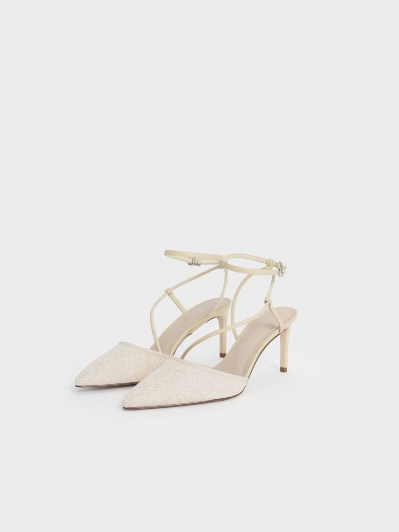 Charles & Keith Linen Asymmetric Pumps Beige | 690GJBASX